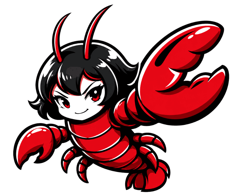 HermesClaw, the Atlas mascot, a lobster representing the operator and the brain working as one